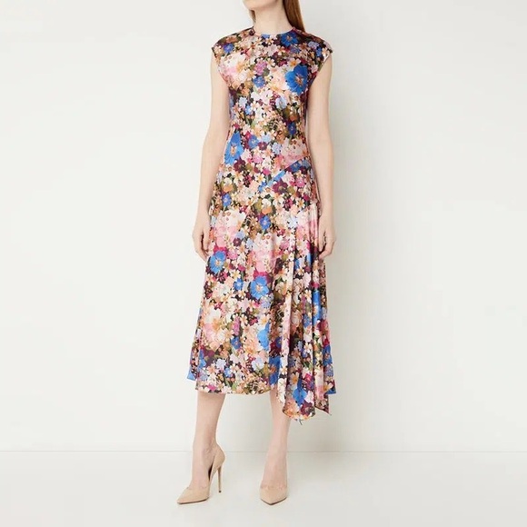 Ted Baker London Slanno Asymmetrical Sleeveless Floral Midi Dress Size 4 (1) - Picture 1 of 16